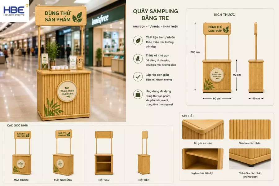 Gian h&agrave;ng bằng tre d&agrave;nh cho hoạt động giới thiệu v&agrave; quảng b&aacute; sản phẩm