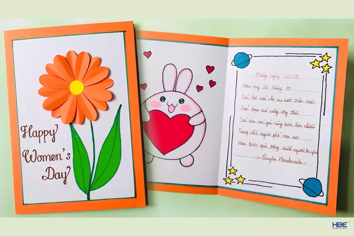 Mẫu thiệp 20/10 tự l&agrave;m đơn giản tại nh&agrave;